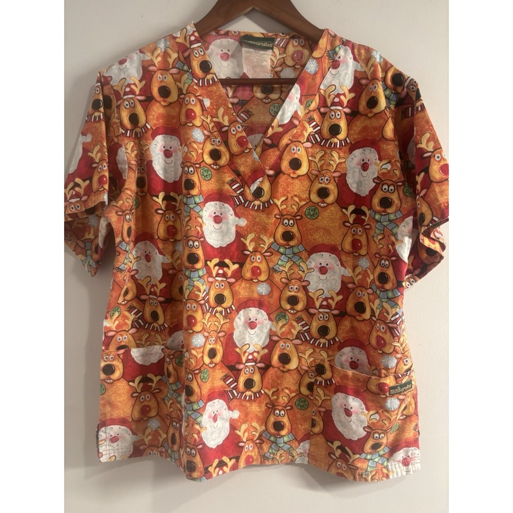 UA Scrub Woman's  Scrub Medium Top Merry Christmas Theme‎ Santa Reindeer Kids